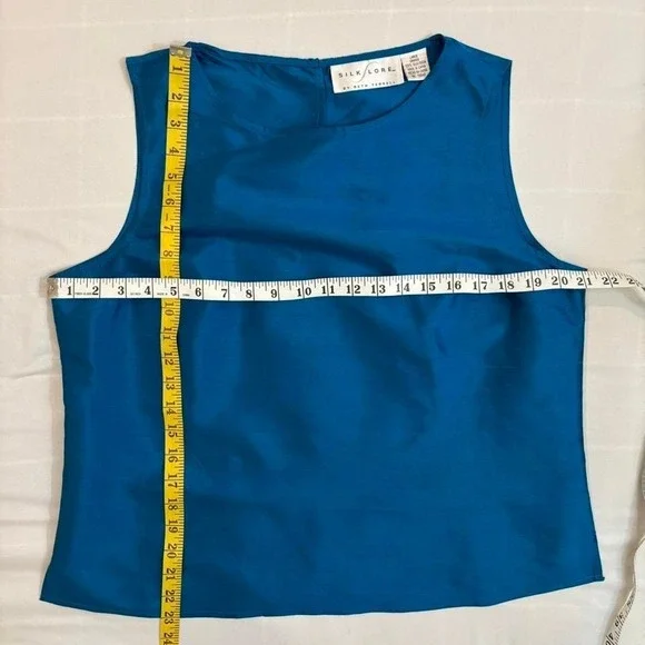 Electric Blue Silk Sleeveless Blouse VTG Y2K Silk Lore Beth Terrell M/L Fitted - Picture 4 of 7